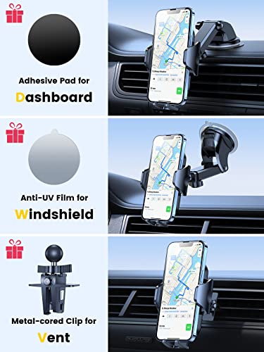 VICSEED Upgraded Phone Mount for Car - Anti-UV & No Melting Suction Cup - Long Arm Car Phone Holder Mount - Dashboard Vent Windshield Cell Phone Holder Car for iPhone 14 Pro Max Plus 13 All Mobiles