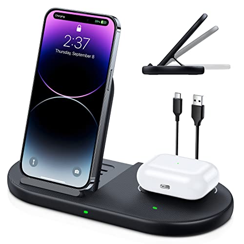 LK Wireless Charging Station, 2 in 1 Wireless Charger for Apple Charging Pad for iPhone 14 Pro/14/13 Pro/13/12, Google Pixel 7 Pro, Samsung S23 Plus Ultra/S22/S21/S20, AirPods/Galaxy Buds(No Adapter)