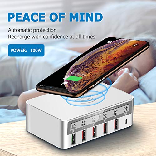 USB Fast Charger FUHAOXUAN Multi-Port 100W-6 Port USB Fast Charging Station Charger 3.0 QC 3.0 for iPhone Xs iPhone 11/11 Pro / 11 Pro Max iPhone X/XR/XS/XS Max iPhone 8/8 Plus