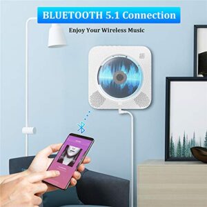 Qoosea CD Player with Bluetooth, Portable Wall Mountable CD Player with Dust Cover, Small Kpop CD Player Gift Home Audio Boombox with Remote Control FM Radio Colorful Light Headphone Jack AUX