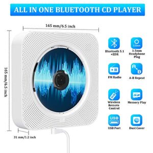 Qoosea CD Player with Bluetooth, Portable Wall Mountable CD Player with Dust Cover, Small Kpop CD Player Gift Home Audio Boombox with Remote Control FM Radio Colorful Light Headphone Jack AUX