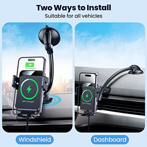 Wireless Car Charger, GBEAST Car Phone Holder Mount Wireless Charging, 1 Second Auto-Clamping & Alignment Dashboard Wireless Car Charger Mount for iPhone 13 12 11 XR SE, Galaxy S10/S22/S20+, LG, etc