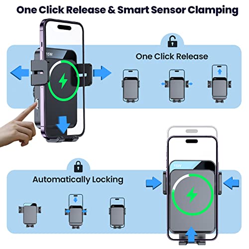 Wireless Car Charger, GBEAST Car Phone Holder Mount Wireless Charging, 1 Second Auto-Clamping & Alignment Dashboard Wireless Car Charger Mount for iPhone 13 12 11 XR SE, Galaxy S10/S22/S20+, LG, etc