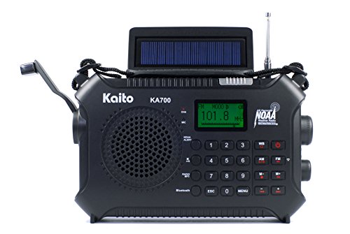 Kaito KA700 Bluetooth Emergency Hand Crank Dynamo & Solar Powered AM FM Weather NOAA Band Radio with Recorder and MP3 Player - Rugged Design for Hiking, Camping, Construction Sites, Etc. (Black)