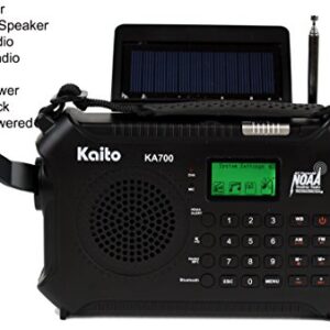 Kaito KA700 Bluetooth Emergency Hand Crank Dynamo & Solar Powered AM FM Weather NOAA Band Radio with Recorder and MP3 Player - Rugged Design for Hiking, Camping, Construction Sites, Etc. (Black)