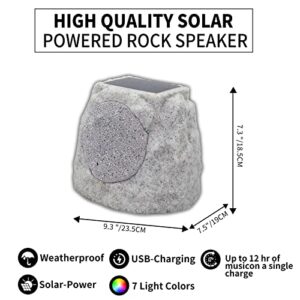 Rock Speakers Outdoor Waterproof Solar-Powered Wireless Bluetooth Portable Speaker Outdoor Bluetooth Speaker with 7 Light Colors for Patio, Party, Pool, Deck, Yard, Garden and Home (Light Grey)