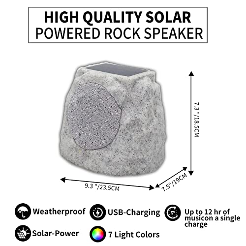 Rock Speakers Outdoor Waterproof Solar-Powered Wireless Bluetooth Portable Speaker Outdoor Bluetooth Speaker with 7 Light Colors for Patio, Party, Pool, Deck, Yard, Garden and Home (Light Grey)