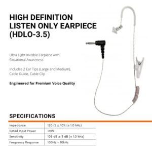 Sheepdog HDLO - Tubeless, Covert High Definition 3.5mm Police Listen Only Earpiece (HDLO-3.5), Designed for Law Enforcement and Military