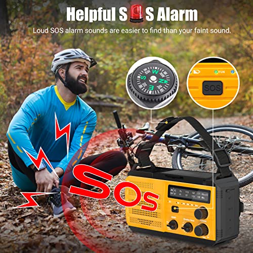 8000mAh Emergency Crank Weather Radio,AM/FM/NOAA Hand Crank Solar Powered Radio with Weather Alert,Emergency Phone Charger,3 Modes Flashlight,SOS Alarm,Earphone Jack,Compass for Emergency Outdoor