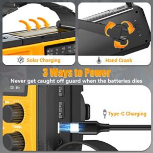 8000mAh Emergency Crank Weather Radio,AM/FM/NOAA Hand Crank Solar Powered Radio with Weather Alert,Emergency Phone Charger,3 Modes Flashlight,SOS Alarm,Earphone Jack,Compass for Emergency Outdoor