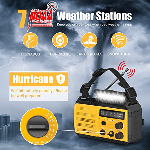 8000mAh Emergency Crank Weather Radio,AM/FM/NOAA Hand Crank Solar Powered Radio with Weather Alert,Emergency Phone Charger,3 Modes Flashlight,SOS Alarm,Earphone Jack,Compass for Emergency Outdoor