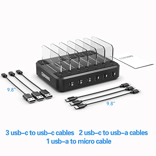 Fast PD USB-C Charging Station, COSOOS 81W 6-Port USB Charging Station for Android Devices with 3 PD 20W USB-C Charger & 6 Short Cables, Multi Type C Charger Station