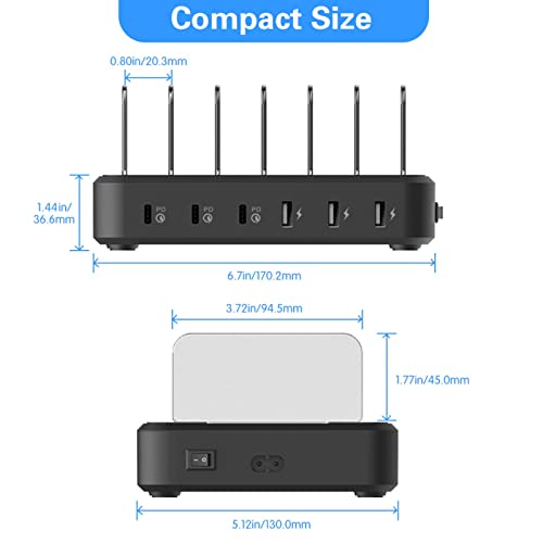 Fast PD USB-C Charging Station, COSOOS 81W 6-Port USB Charging Station for Android Devices with 3 PD 20W USB-C Charger & 6 Short Cables, Multi Type C Charger Station