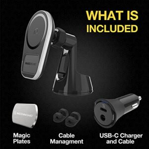 Scosche MPQ5WD MagicMount Pro Charge5 15W Wireless Charging Windshield/ Dashboard Magnetic Phone Mount for Car. Updated for MagSafe iPhone 12/13/14 Pro/Pro Max, Plus, Mini along with Galaxy and more