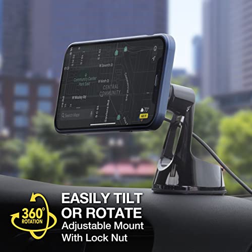 Scosche MPQ5WD MagicMount Pro Charge5 15W Wireless Charging Windshield/ Dashboard Magnetic Phone Mount for Car. Updated for MagSafe iPhone 12/13/14 Pro/Pro Max, Plus, Mini along with Galaxy and more
