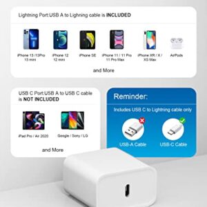 iPhone 11 12 13 Fast Charger【Apple MFi Certified】20W USB C Wall Charger Quick Charging PD Adapter with 6FT Type-C to Charging Cable Compatible with iPhone 13/12/11 Pro Max/Pro/Mini/iPad/AirPods/XR/XS