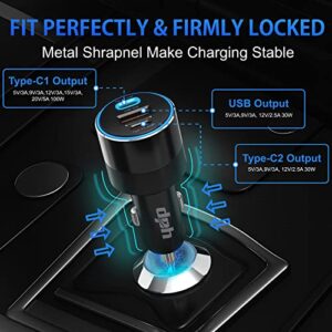 160W USB C Car Charger E-Marker Lightning Cable, DPH Type C Car Charger QC3.0 PD, Metal 3 Port Super Fast Charging Car Adapter for iPhone 13/12/11 Pro Max, Samsung S22 S21 iPad MacBook Pro Air Laptop
