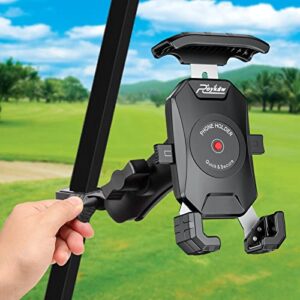 roykaw golf cart phone mount holder for iphone/galaxy/google pixel/motorola & gps skycaddie sx400, sx500 – fit for ezgo, club car, yamaha, icon, advanced ev, upgrade quick release & one-touch lock
