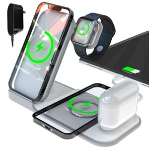 wireless charging station, foldable fast wireless charger 5 in 1, 2 phones charging stand dock for iphone 14/14 plus/14 pro max/13/12/11/x/8, for apple watch ultra/airpods/ipad series (with adapter)