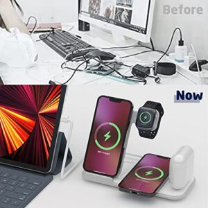 Wireless Charging Station, Foldable Fast Wireless Charger 5 in 1, 2 Phones Charging Stand Dock for iPhone 14/14 Plus/14 Pro Max/13/12/11/X/8, for Apple Watch Ultra/AirPods/iPad Series (with Adapter)