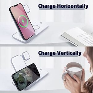 Wireless Charging Station, Foldable Fast Wireless Charger 5 in 1, 2 Phones Charging Stand Dock for iPhone 14/14 Plus/14 Pro Max/13/12/11/X/8, for Apple Watch Ultra/AirPods/iPad Series (with Adapter)