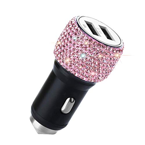 Dual USB Car Charger,SAVORI Car Adapter Bling Bling Rhinestones Crystal Car Decorations for Fast Charging Car Decors for iPhone Xs Max X Plus, iPad Pro/Mini, Samsung