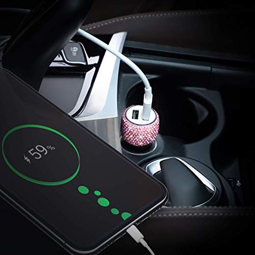 Dual USB Car Charger,SAVORI Car Adapter Bling Bling Rhinestones Crystal Car Decorations for Fast Charging Car Decors for iPhone Xs Max X Plus, iPad Pro/Mini, Samsung