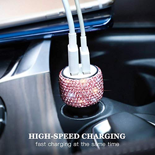 Dual USB Car Charger,SAVORI Car Adapter Bling Bling Rhinestones Crystal Car Decorations for Fast Charging Car Decors for iPhone Xs Max X Plus, iPad Pro/Mini, Samsung