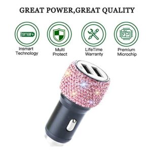 Dual USB Car Charger,SAVORI Car Adapter Bling Bling Rhinestones Crystal Car Decorations for Fast Charging Car Decors for iPhone Xs Max X Plus, iPad Pro/Mini, Samsung