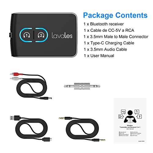 Lavales ML302 Bluetooth Transmitter Receiver for TV Bluetooth 5.2 Transmitter Dual Link aptX Adaptive/Low Latency/HD Audio, Aux Bluetooth Audio Receiver Adapter for Home Stereo, Airplane, Boat, Gym