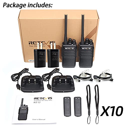 Retevis RT17 Walkie Talkies with Earpiece and Mic,Handheld 2 Way Radio Rechargeable,Portable Two Way Radios Long Range,VOX Handsfree for Adults School Business Construction Warehouse(20 Pack)