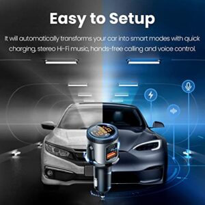 Bluetooth 5.1 FM Transmitter for Car, Wireless Bluetooth Car Adapter with 36W QC 3.0 + PD 3.0 USB C Fast Charger, Car Radio Transmitter, Support Hands-Free Phone Call Siri Voice Assistant