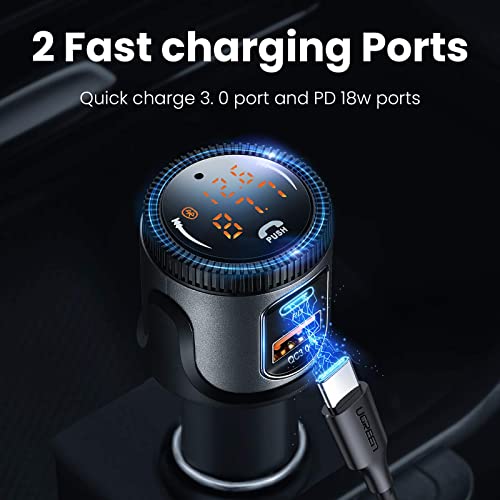 Bluetooth 5.1 FM Transmitter for Car, Wireless Bluetooth Car Adapter with 36W QC 3.0 + PD 3.0 USB C Fast Charger, Car Radio Transmitter, Support Hands-Free Phone Call Siri Voice Assistant