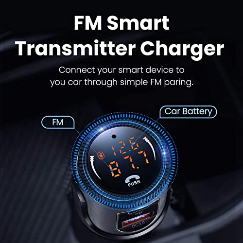 Bluetooth 5.1 FM Transmitter for Car, Wireless Bluetooth Car Adapter with 36W QC 3.0 + PD 3.0 USB C Fast Charger, Car Radio Transmitter, Support Hands-Free Phone Call Siri Voice Assistant