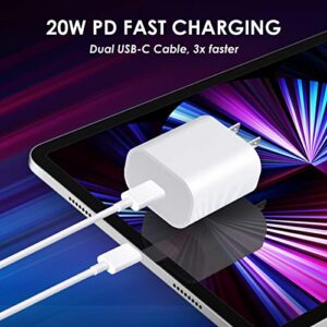 20W USB C Fast Charger,Compatible with iPad Pro 12.9inch 6th/5th/4th/3rd; iPad Pro 11inch 4th/3rd/2nd/1st; iPad Air 4/5th; iPad 10th;Ipad Mini 6th, PD Wall Charger with 6.6ft USBC to C Charging Cable