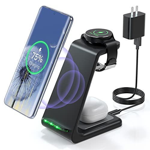 Wireless Charger for Samsung, 3 in 1 Charging Station/Dock for Galaxy Phone/Watch/Buds,Z Flip4/3 S23/22/21/20/Note 20/10, for Galaxy Watch 4/3/Active/2/1, Buds+/Live(Not for Watch 5/Pro)