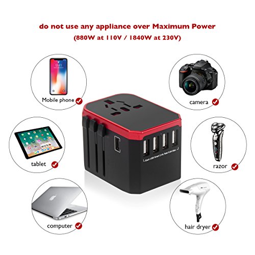 European Travel Plug Adapter, hyleton Worldwide Travel Adapter, 4 USB Ports with 5.6A High Speed Charger and 1 3.0A Type C International Wall Charger All in One Universal Adaptor