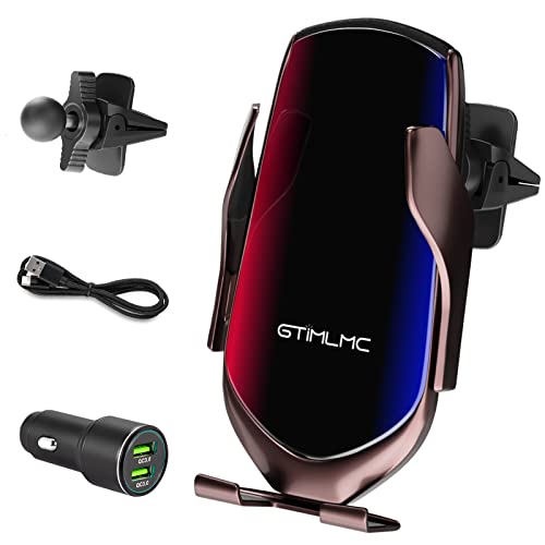 GTIMLMC Wireless Car Charger Vent Mount Qi 15W Fast Charging 360° Rotating Auto Clamping Phone Holder Suitable for iPhone 13/12/11/ Pro/Max/X/XS/XR/8/8P Samsung S22/S21 +/S20/S10/S9/S8/Note 20/10/9/8