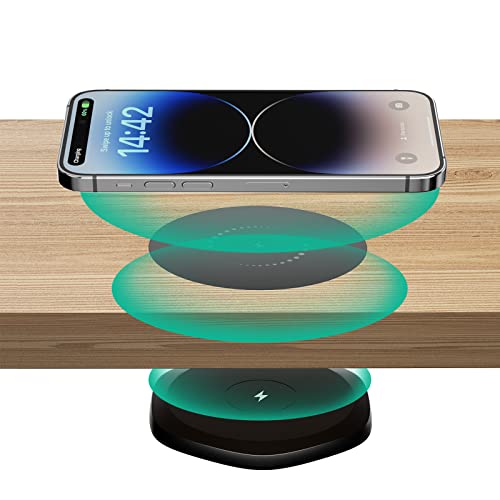 KPON Invisible Wireless Charger - 30mm Under Table Charger - Furniture Desk Nightstand Wireless Charging Station for iPhone 14/13/12/11/X/8 and Wireless Devices (with QC Adapter)