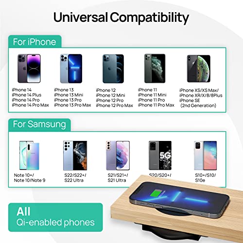 KPON Invisible Wireless Charger - 30mm Under Table Charger - Furniture Desk Nightstand Wireless Charging Station for iPhone 14/13/12/11/X/8 and Wireless Devices (with QC Adapter)