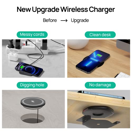 KPON Invisible Wireless Charger - 30mm Under Table Charger - Furniture Desk Nightstand Wireless Charging Station for iPhone 14/13/12/11/X/8 and Wireless Devices (with QC Adapter)