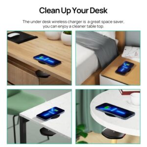 KPON Invisible Wireless Charger - 30mm Under Table Charger - Furniture Desk Nightstand Wireless Charging Station for iPhone 14/13/12/11/X/8 and Wireless Devices (with QC Adapter)