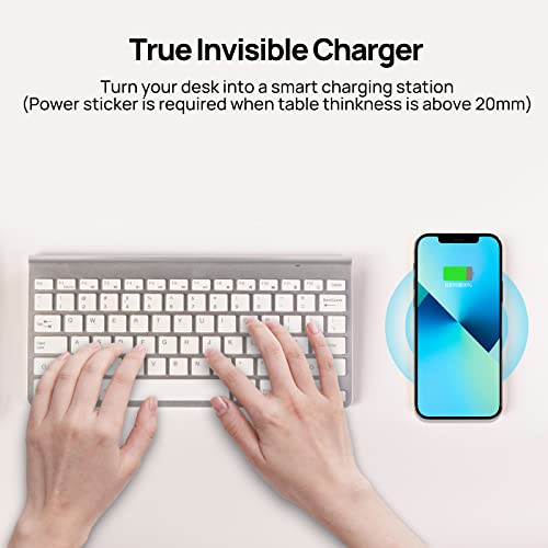 KPON Invisible Wireless Charger - 30mm Under Table Charger - Furniture Desk Nightstand Wireless Charging Station for iPhone 14/13/12/11/X/8 and Wireless Devices (with QC Adapter)