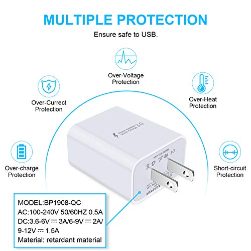 Quick Charge 3.0 Fast Wall Charger for LG Stylo 6 5 4, LG K51 K92, LG G8 G7 G6 G5 V35 V40 V60 ThinQ, LG Velvet, Samsung Galaxy S23 S22 S21 S20 S10, 18W Rapid Adapter with 6Ft USB Type C Charging Cable