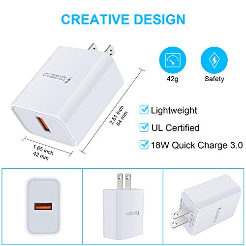 Quick Charge 3.0 Fast Wall Charger for LG Stylo 6 5 4, LG K51 K92, LG G8 G7 G6 G5 V35 V40 V60 ThinQ, LG Velvet, Samsung Galaxy S23 S22 S21 S20 S10, 18W Rapid Adapter with 6Ft USB Type C Charging Cable