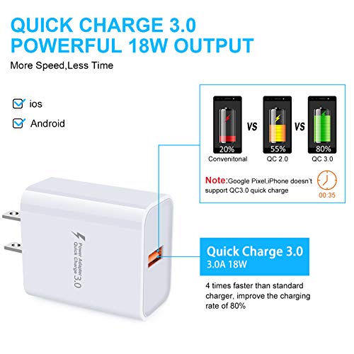 Quick Charge 3.0 Fast Wall Charger for LG Stylo 6 5 4, LG K51 K92, LG G8 G7 G6 G5 V35 V40 V60 ThinQ, LG Velvet, Samsung Galaxy S23 S22 S21 S20 S10, 18W Rapid Adapter with 6Ft USB Type C Charging Cable