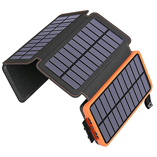 A ADDTOP Solar Charger Power Bank - 25000mAh Portable Solar Phone Charger with 4 Solar Panels & Dual 2.1A USB A Outputs External Battery Pack for Phones Tablets Outdoor Camping