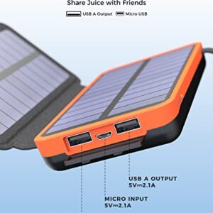 A ADDTOP Solar Charger Power Bank - 25000mAh Portable Solar Phone Charger with 4 Solar Panels & Dual 2.1A USB A Outputs External Battery Pack for Phones Tablets Outdoor Camping