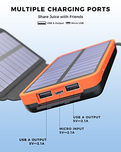 A ADDTOP Solar Charger Power Bank - 25000mAh Portable Solar Phone Charger with 4 Solar Panels & Dual 2.1A USB A Outputs External Battery Pack for Phones Tablets Outdoor Camping