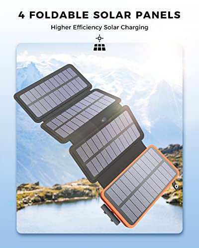 A ADDTOP Solar Charger Power Bank - 25000mAh Portable Solar Phone Charger with 4 Solar Panels & Dual 2.1A USB A Outputs External Battery Pack for Phones Tablets Outdoor Camping